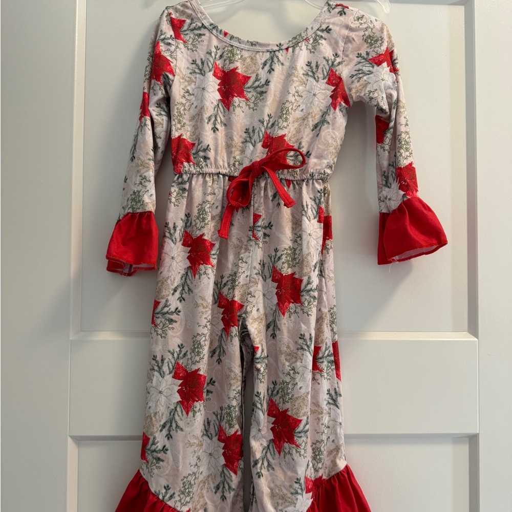2T Clover Cottage Christmas Jumpsuit and Ruffle Shirt